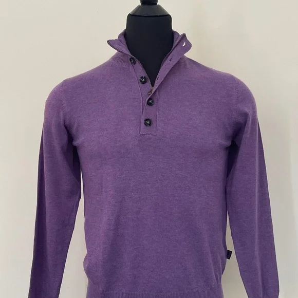 Hugo Boss Sweater Half Zip Buttons Purple Pullover